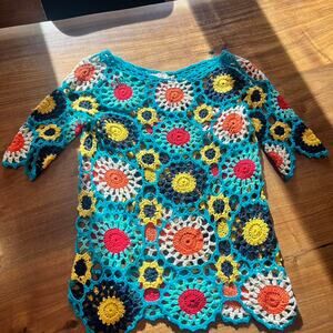 Multicoloured crochet top granny square top medium